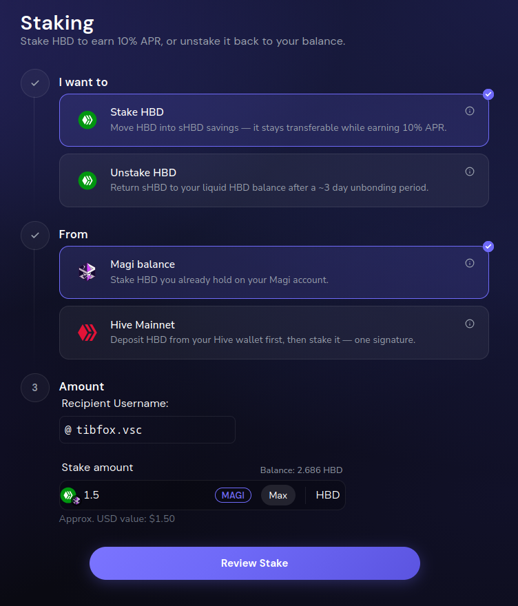 Altera staking: stake HBD into sHBD savings at 10% APR